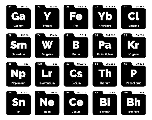 20 Tabla preiodica de los elementos Icon Pack Design Vector illustration
