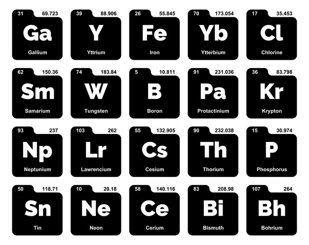 20 Tabla preiodica de los elementos Icon Pack Design Vector illustration
