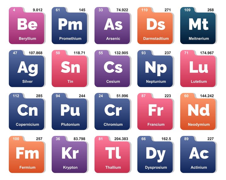 Vector gratuito 20 tabla preiodica de los elementos icon pack design