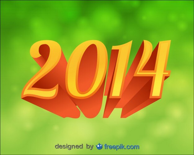 Vector gratuito 2014 fondo verde de bokeh y texto 3d 