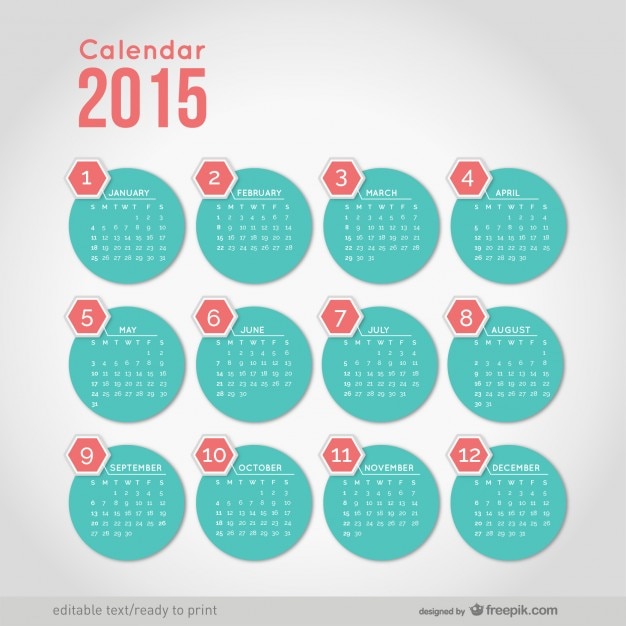 2015 calendario con formas minimalistas redondas