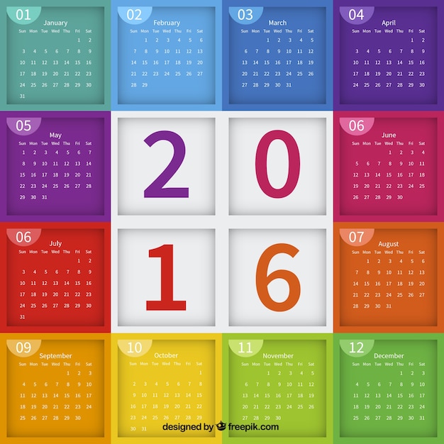 Vector gratuito 2016 calendario con cubos de colores