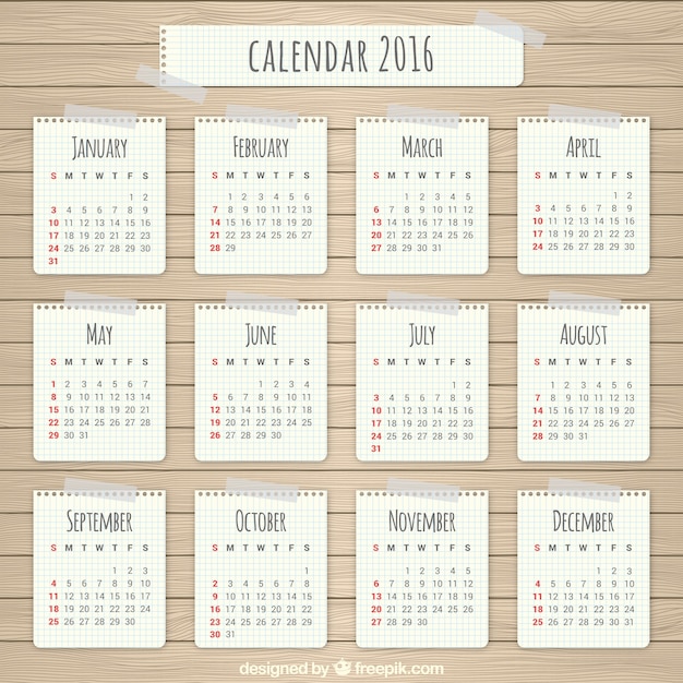 2016 calendario de papel