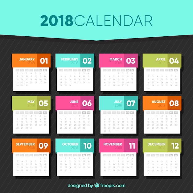 2018 calendar template in flat design