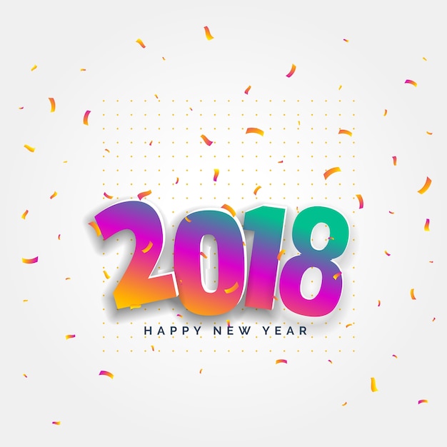 2018, feliz, año nuevo, tarjeta, diseño, con, confeti, celebración