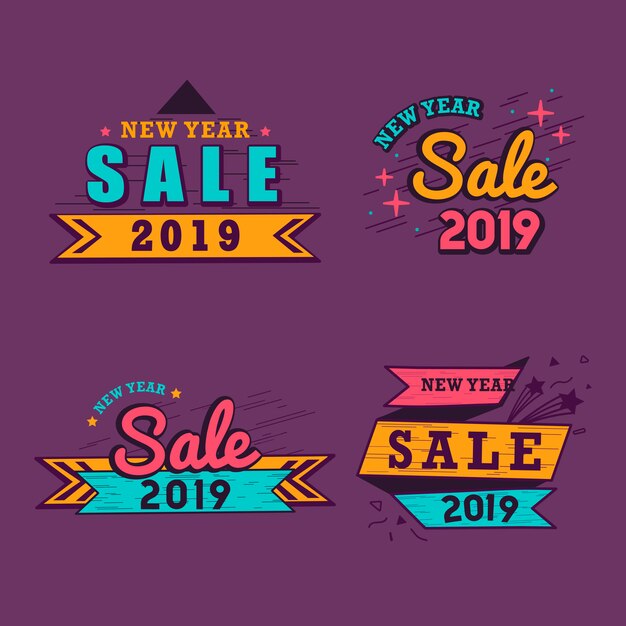 2019 año nuevo venta insignia vector set
