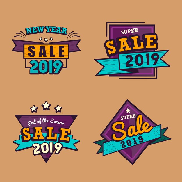 2019 año nuevo venta insignia vector set