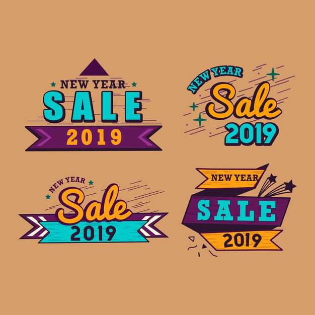2019 año nuevo venta insignia vector set