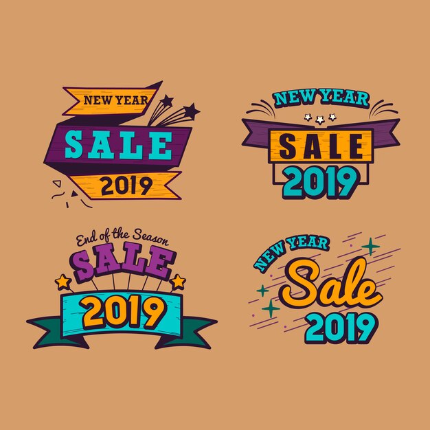 2019 año nuevo venta insignia vector set