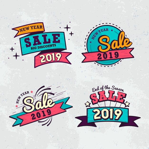 2019 año nuevo venta insignia vector set
