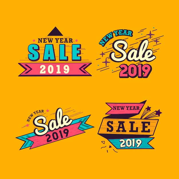 2019 año nuevo venta insignia vector set