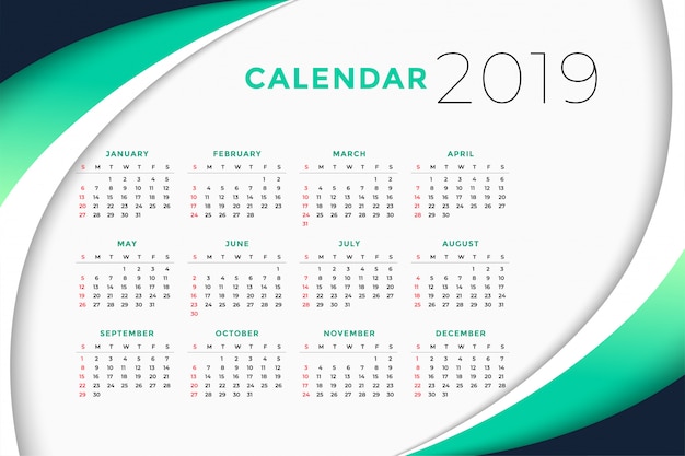 Vector gratuito 2019 business calendar design concept