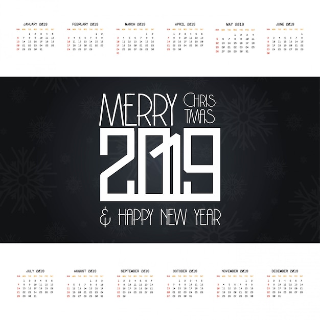Vector gratuito 2019 vector de diseño de calendario de navidad