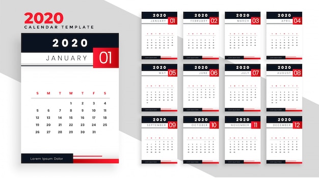 2020 feliz año nuevo calendario plantilla diseño diseño