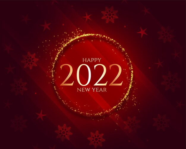 2022 feliz año nuevo banner rojo brillante con copos de nieve