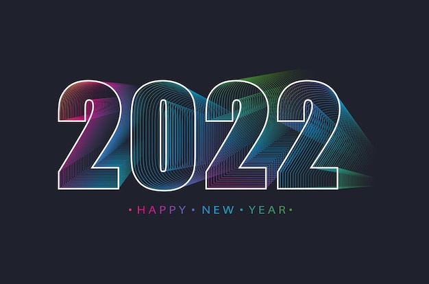 2022 Feliz año nuevo. Números de estilo minimalista. Números lineales vectoriales. Diseño de tarjeta de felicitación. Ilustración vectorial.