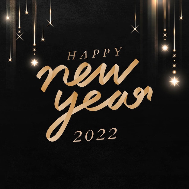 2022 oro brillo feliz año nuevo texto de saludos de temporada sobre fondo negro vector