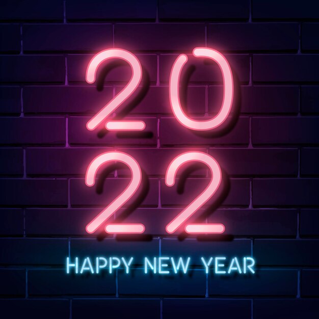 2022 rosa neón feliz año nuevo texto de saludos de temporada estética en vector beige