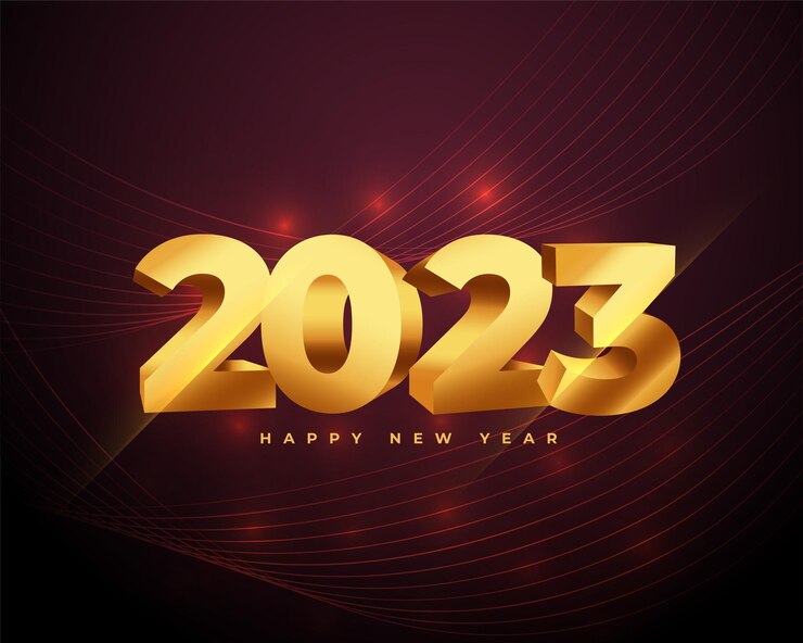 Vector gratuito 2023 texto dorado para banner de evento de año nuevo en ilustración de vector de estilo 3d