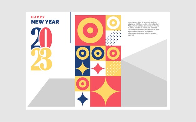 2023 TriFold Brochure Design Plantilla de feliz año nuevo Ilustración vectorial