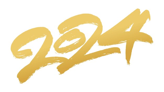 2024 letras a mano cepilladas composición caligráfica dorada diseño de vacaciones vectorial
