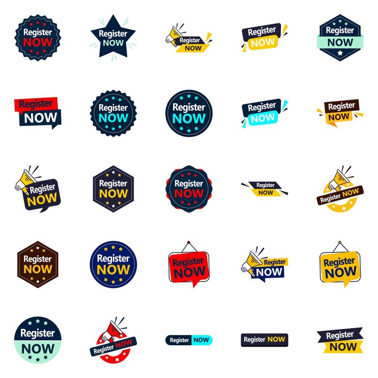 Vector gratuito 25 banners tipográficos versátiles para registrarse ahora
