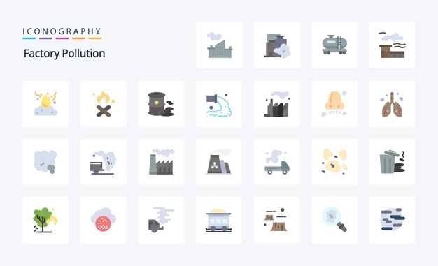 25 Contaminación de fábrica Paquete de iconos de color plano Ilustración de iconos vectoriales