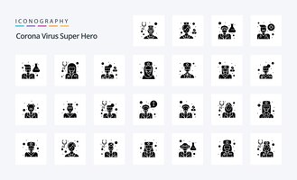 Vector gratuito 25 corona virus super hero paquete de iconos de glifos sólidos ilustración de iconos vectoriales