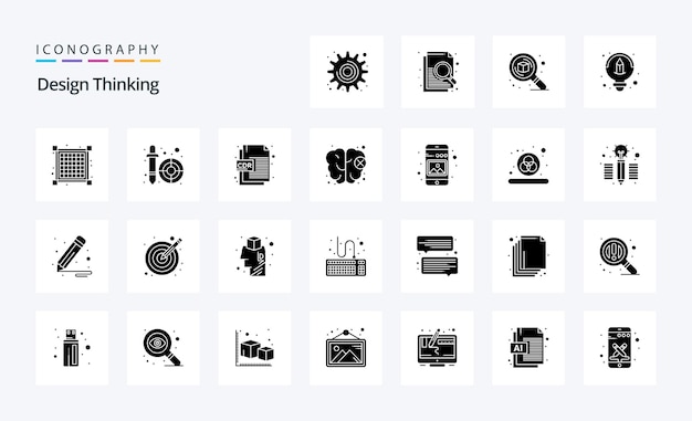 Vector gratuito 25 design thinking paquete de iconos de glifos sólidos ilustración de iconos vectoriales