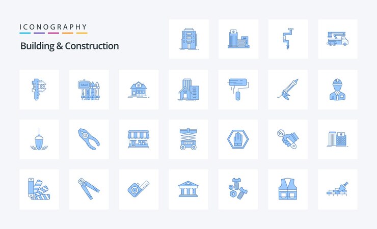 25 Edificio y construcción Paquete de iconos azules Ilustración de iconos vectoriales
