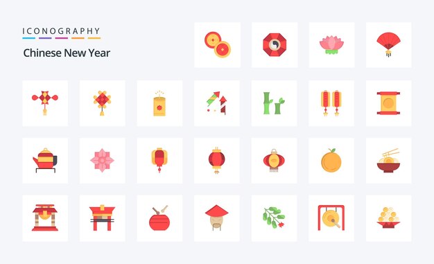 25 paquete de iconos de color plano de año nuevo chino