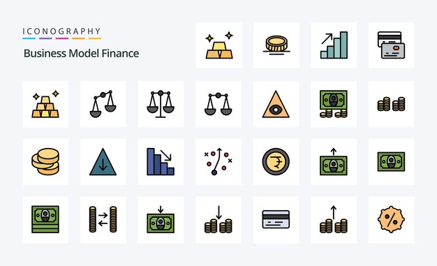 Vector gratuito 25 paquete de iconos de estilo lleno de línea financiera ilustración de iconografía vectorial