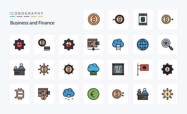 25 paquete de iconos de estilo lleno de línea financiera