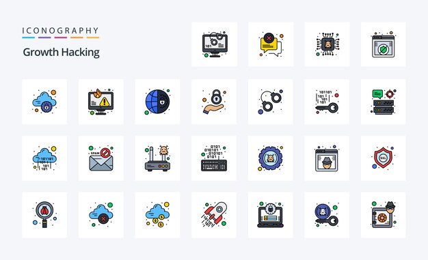 25 Paquete de iconos de estilo relleno de línea de piratería Ilustración de iconografía vectorial