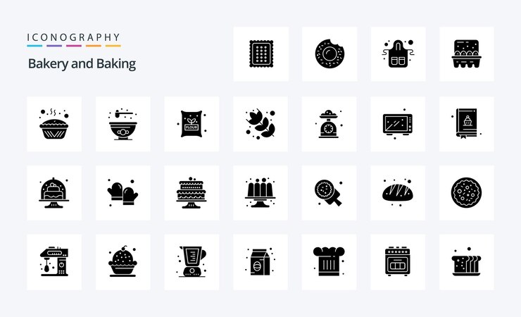 25 Paquete de iconos de glifos sólidos para hornear Ilustración de iconos vectoriales