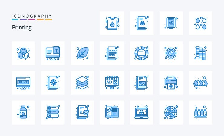 25 paquete de iconos de impresión azul