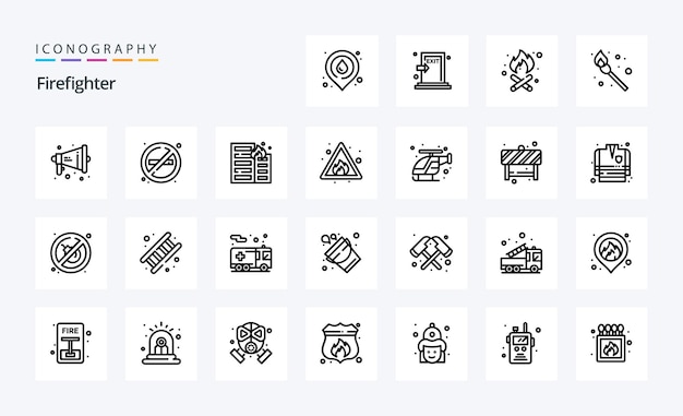 25 Paquete de iconos de línea de bombero Ilustración de iconos vectoriales