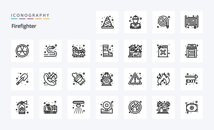 25 Paquete de iconos de línea de bombero Ilustración de iconos vectoriales