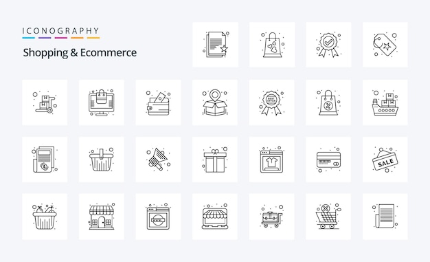 25 Paquete de iconos de línea de comercio electrónico de compras Ilustración de iconos vectoriales