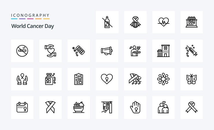 25 paquete de iconos de la línea del Día Mundial contra el Cáncer