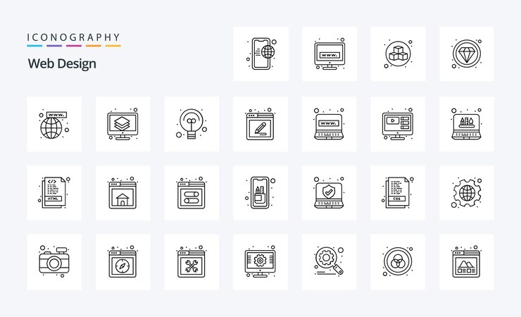 25 Paquete de iconos de línea de diseño web Ilustración de iconos vectoriales
