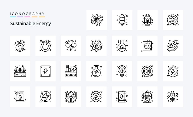 Vector gratuito 25 paquete de iconos de línea de energía sostenible ilustración de iconos vectoriales