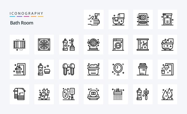 25 Paquete de iconos de la línea de la habitación del baño Ilustración de iconos vectoriales