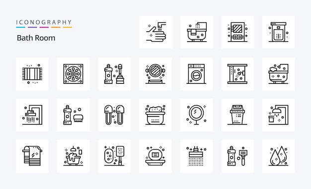 25 Paquete de iconos de la línea de la habitación del baño Ilustración de iconos vectoriales