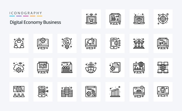 Vector gratuito 25 paquete de iconos de línea de negocios de economía digital ilustración de iconos vectoriales