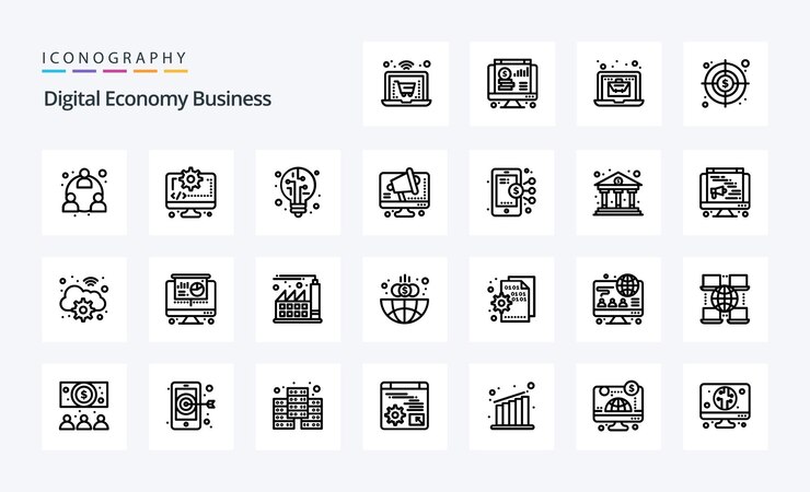 25 Paquete de iconos de línea de negocios de economía digital Ilustración de iconos vectoriales
