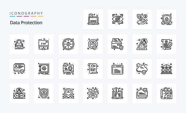 Vector gratuito 25 paquete de iconos de línea de protección de datos ilustración de iconos vectoriales