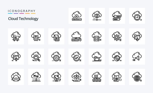 25 Paquete de iconos de línea de tecnología en la nube Ilustración de iconos vectoriales
