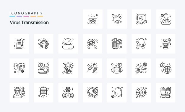 25 Paquete de iconos de línea de transmisión de virus Ilustración de iconos vectoriales
