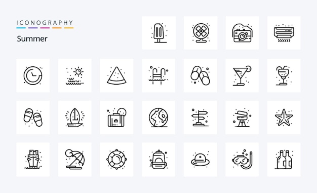 25 Paquete de iconos de línea de verano Ilustración de iconos vectoriales